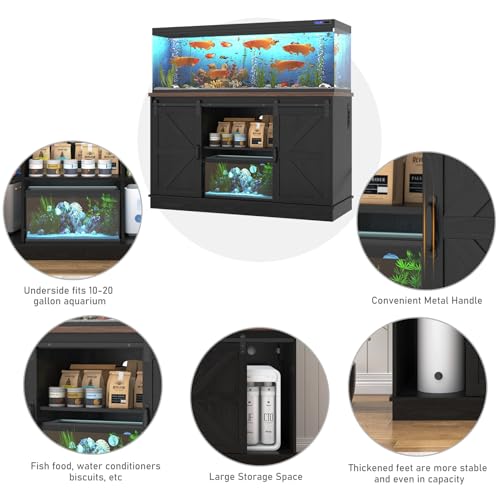 Farmhouse 55 75 Gallon Fish Tank Stand with Power Outlet (Black / 55-75 Gallon)