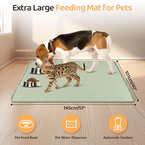 Dog Food Mat 57''x40'' Extra Large Dog Mat for Food and Water (57"L x 40"W / Green)