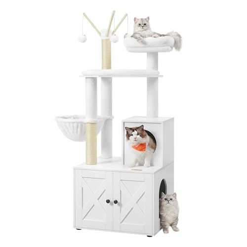 Cat Tree with Litter Box Enclosure (Cloud White)