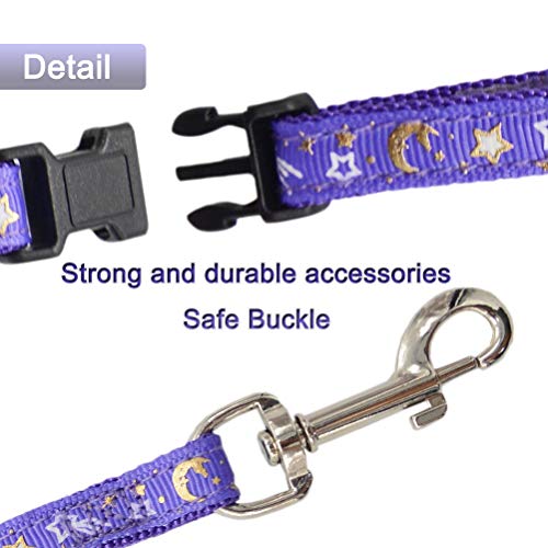 Cat Harness and Leash Set for Outdoor Walking Escape Proof Adjustable Soft Safety Strap with Golden Star and Moon Design Glow in The Dark Purple XL (Purple / XL)