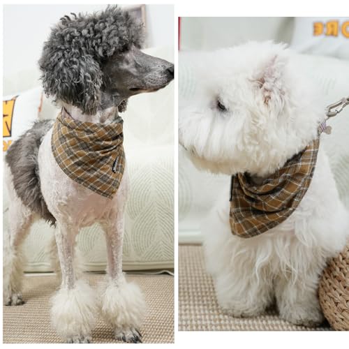 Adjustable Plaid Dog Bandanas (Dark Yellow / Small)