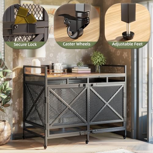48" Dog Crate Furniture with Wheels (Cinnamon / 47.2"L x 27.5"W x 36.0"H)
