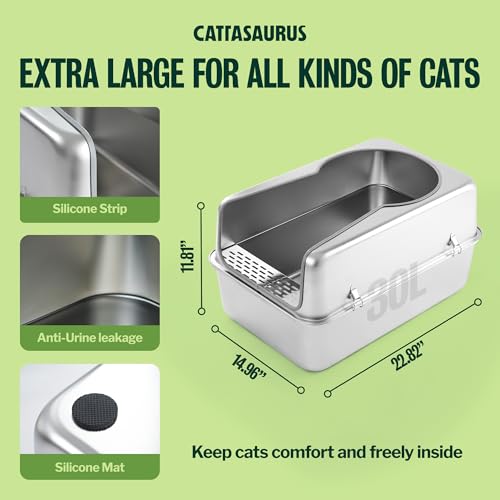 304 Stainless Steel Litter Box for Large Cats 30+ lbs (100% Stainless Steel (4 pack))