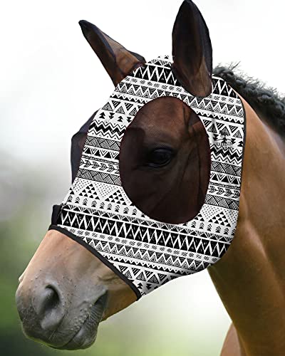 Super Comfort Stretchy Fly Mask Large Eye Space with UV Protection Soft on Skin with Breathability Doodle Aztec Full Size (Full(Large) / Doodle Aztec)