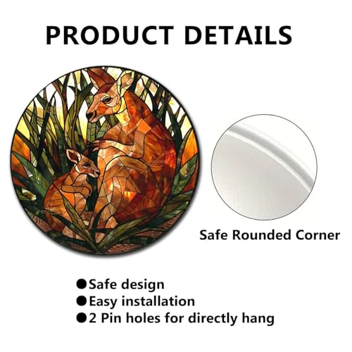 Metal Sign Tin Sign Circular Stained Glass Kangaroo Tin Signs For Garden For Bar 12×12 Inches (12×12 Inches / Kangaroo)