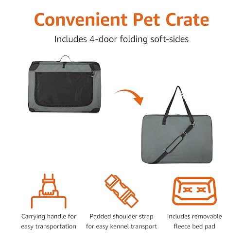 4 Door Portable Folding Soft Dog Crate (Grey / 30.0"L x 21.0"W x 21.0"H)