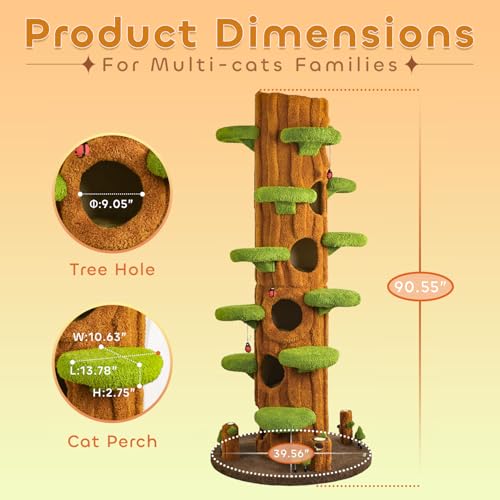 Cat Tree Tower for Large Cats All (Brown tree hole-90.55")