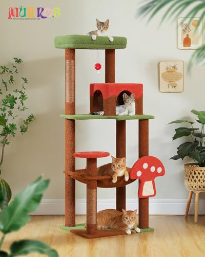 56.3" Mushroom Cat Tree with Metal Hammock (Brown / 56.3in)