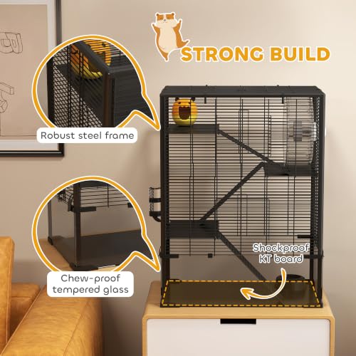 Large Hamster Cage 9" Deep Tempered Glass Bottom 24"x16"x31.5" Black (23.6"L x 15.7"W x 31.5"H)