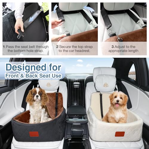 Dog Car Seat for Small Dogs Under 30lbs (Black/Brown / Small)