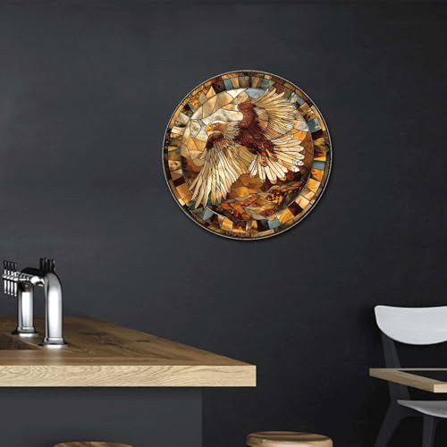 Metal Sign Tin Sign Circular Stained Glass Eagle Funny Gardening Gift For Restaurant 8×8 Inches (8×8 Inches / Eagle-4)