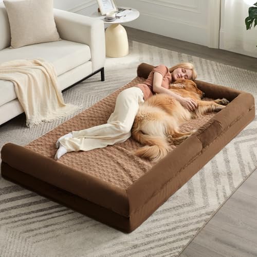 Orthopedic Washable Human Dog Bed for Adult & Dog Cozy Sleep (61"l x 43"w x 7"th / Brown)