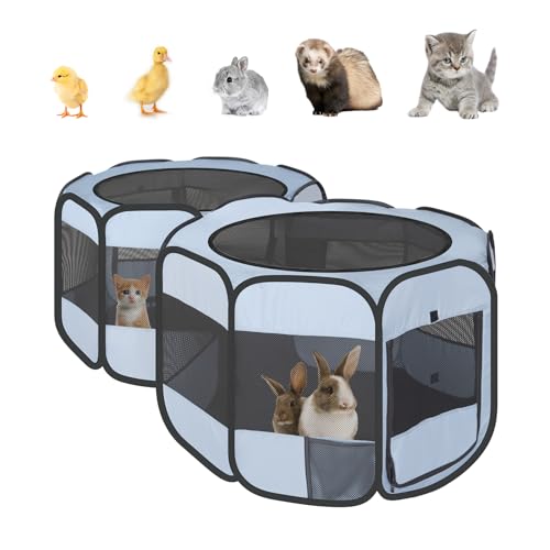 Small Animals Playpen Pop up Small Pet Cage Enclosure Tent Chick Run Brooder Coop Foldable Kennel for Kitten Ferret Puppy Guinea Pig Rabbit Hamster Chinchillas (Gray)