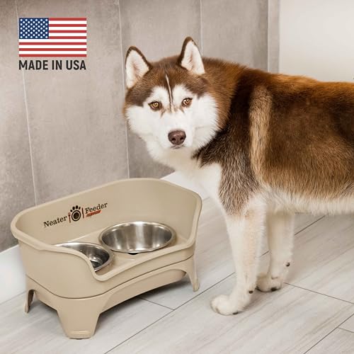 Express Mess Proof Dog Bowls Elevated for Medium and Large Breed (Medium to Large w/ 9 Peak Slow Feed Bowl / Almond)