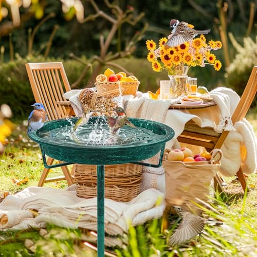 Metal Bird Bath for Outside (Retro Green)