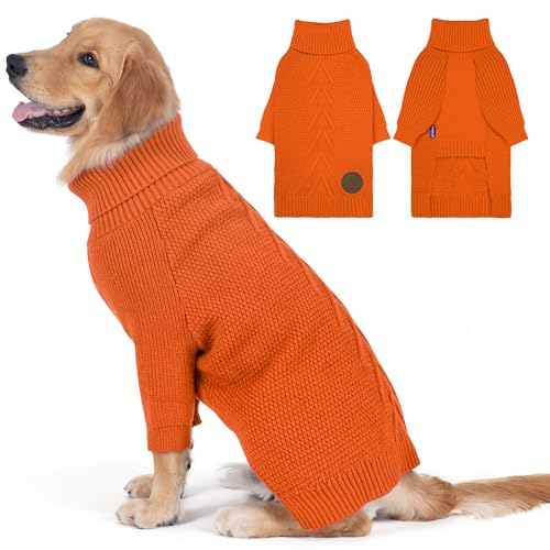 Dog Sweater Long Sleeve Knitted Turtleneck Pullover Warm Clothes (Orange / XXX-Large)