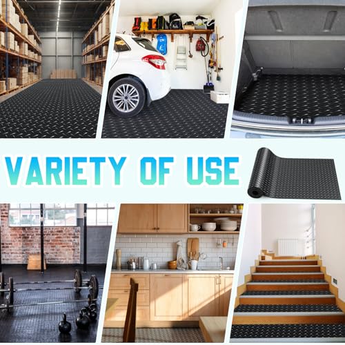 24 in X 10 ft Rubber Diamond Plate Garage Floor Mat (Diamond Plate / 24 in x 10 ft / Black)
