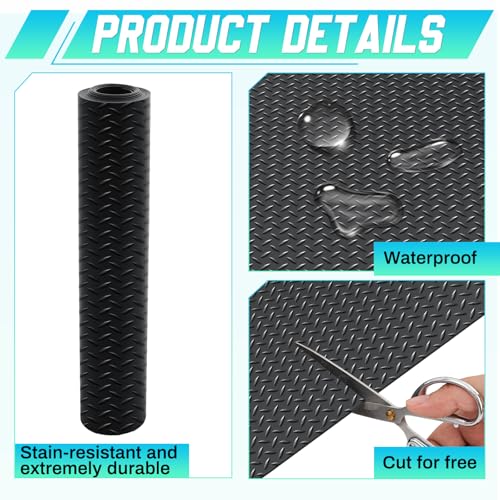 16 in x 10 ft Rubber Diamond Plate Rolls Garage Floor Mat for Under Car (Diamond Plate / 16 in x 10 ft / Black)