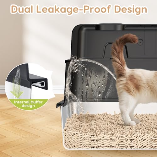 L8 Max XXXL Stainless Steel Litter Box with Lid (Black)