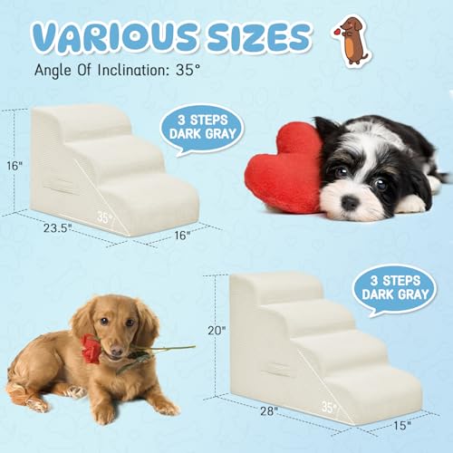 4 Step Dog Stairs Pet Ramp for High Beds (Beige / 4-Step 20"H)