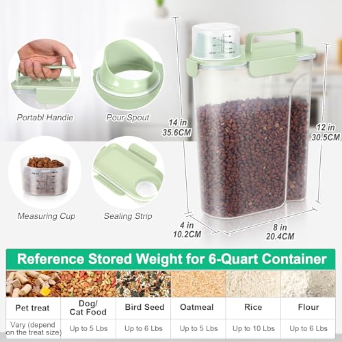 Travel Dog Food Storage Container 5 lbs with Dog Bowl (Green 6Qt)