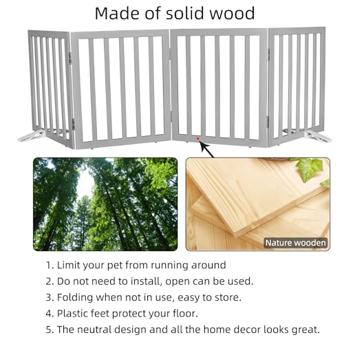 Freestanding Indoor Dog Gate for House Foldable Wood Puppy Gate for Doorways Pet Gate for Stairs Extra Wide Pet Fence (Gray / 【4 Panels】80''w x 24''h)