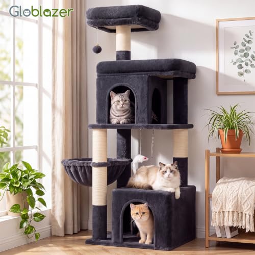 Cat Tree Tower 2 Condo Kitten Scratching Post (Dark Grey / 54 inch)