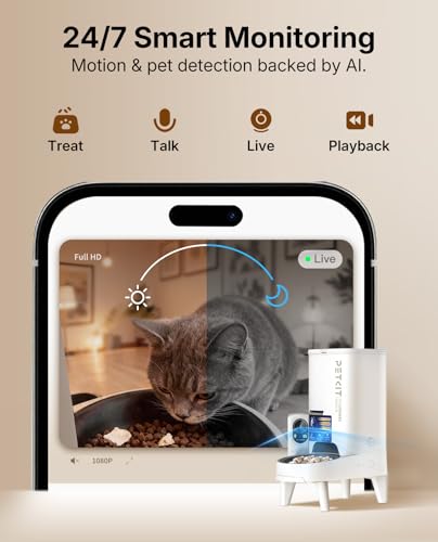 Automatic Cat Feeder with Camera (White with Single Food Hopper)