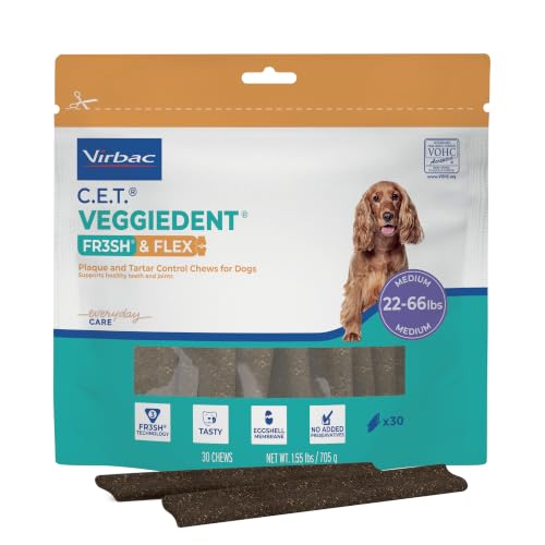 C.E.T. Veggiedent Fr3sh & Flex Plaque and Tartar Control Chew for Dogs (Medium 22-66lbs)