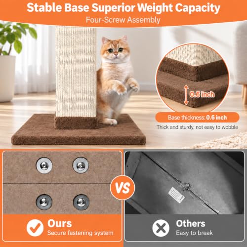 Cat Scratching Post 33 Inch Nature Sisal Cat Scratch Post for Indoor Cats (Brown)
