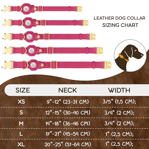 Leather Airtag Dog Collar (Pink / S, 12"-15" Neck Fit)