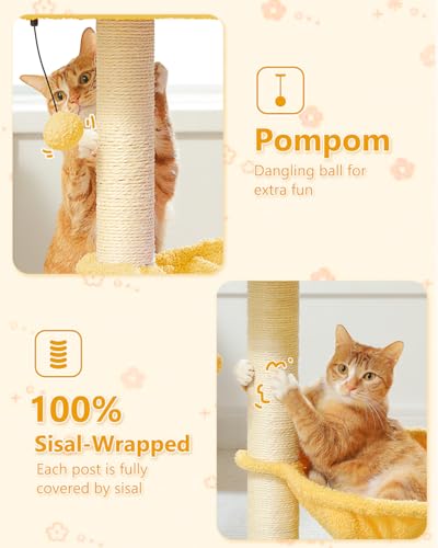 28" Flower Cat Tree Cute with Flower Top Perch (28" / Yellow)