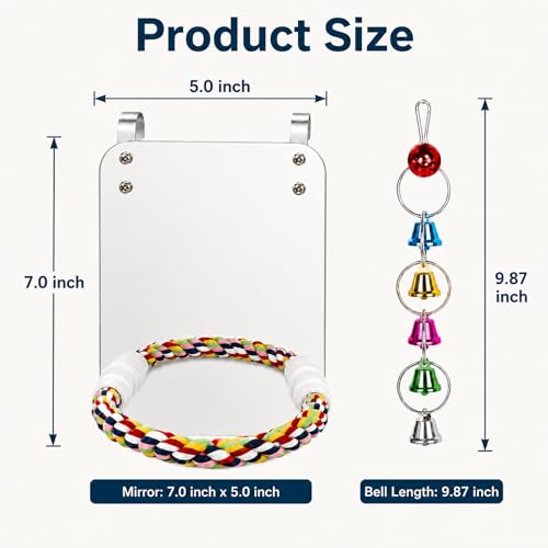 7" Bird Mirror with Rope Perch Bird Toys Swing (7 inch)