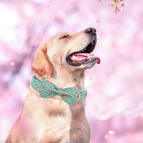 Dog Collar Spring Pet Collar with Bow Dog Durable Pink Flower Print Dog Collars Girl Pet Gift Adjustable Dog Collar for X (Pink Floral / X-Large (Pack of 1))