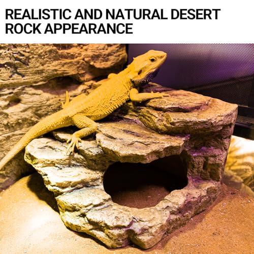 Resin Reptile Hideout Cave Reptile Habitat Tank Decor Terrarium Accessories for Bearded Dragon Leopard Gecko Lizards Turtle (Large)
