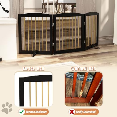Freestanding Pet Gate for Dogs (24" Height-3 Panel / Black & Gold)