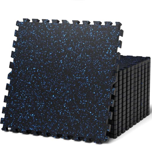 0.79" Thick Gym Flooring for Home Gym (Black/Blue / 48 Sq Ft (12 Tiles))