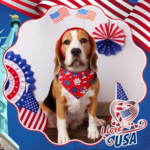 50 Pcs 4th of July Dog Bandanas Bulk Patriotic Paw Prints Pattern (25.6 x 17.7 x 17.7 Inch / Patriotic Paw Print)