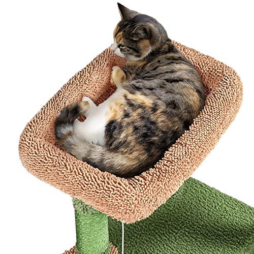 42in Green Cactus Cat Tree Tower with Scratching Posts and Condo (Green & Brown)