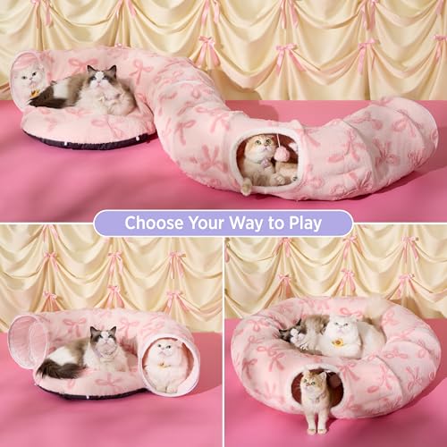 Lesure Donut Cute Jacquard Large Cat Tunnel Bed Kitten Toys for Dog Bunny (large (39.5"L x 39.5"W x 10"H) / Bow Pink Taffy)