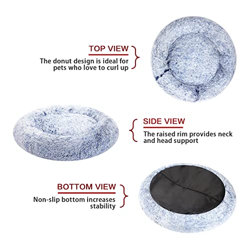 Calming Fluffy Donut Dog Bed for Large Dogs (36.0"L x 36.0"W x 8.0"Th / Navy Blue)