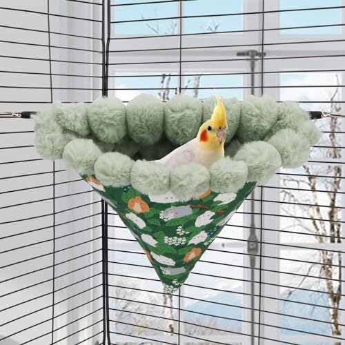 Bird Nest House Winter Warm Hanging Hammock Bird Bed Snuggle Hut for Parakeets Budgies Caique Conures Cockatiels (Large / Green)