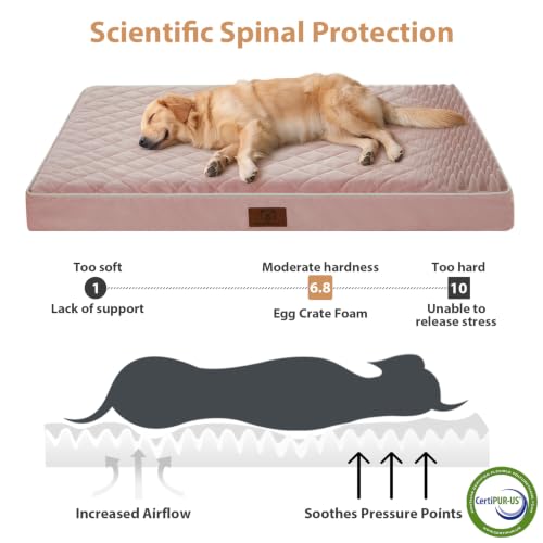 Orthopedic Waterproof XL Dog Bed for Crate Cozy Sleep (Pink / 41"L x 27"W x 4"Th)