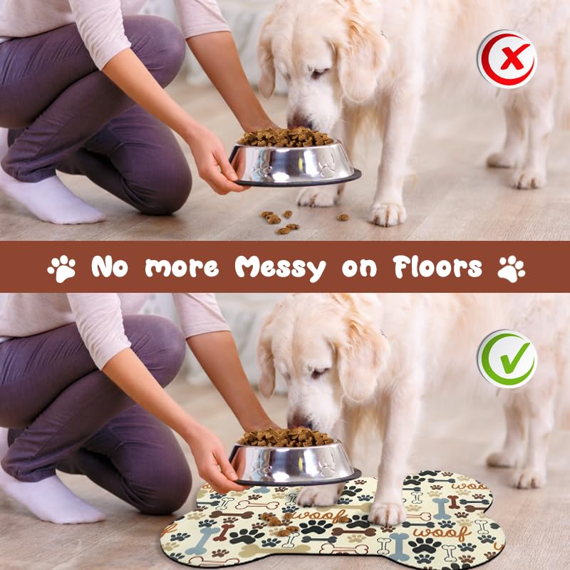 Dog Food Mats for Floors Waterproof (Beige Bone / 19"L x 12"W)