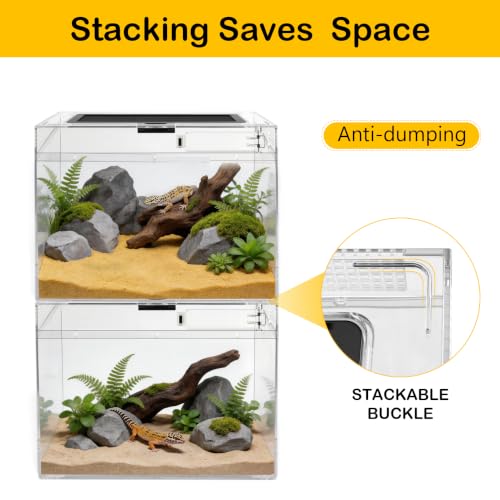 Reptile Tank 7 Piece Starter Kit with Escape Proof Locking Lid Large (Large(15.6x8x10IN))