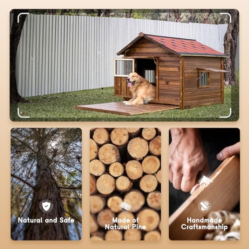 Outdoor Dog House Weatherproof with Window (Wood / XL)