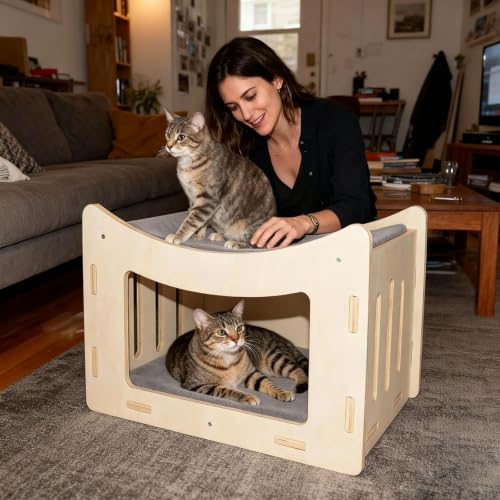 Cute Cat Head Wooden Indoor Cat House