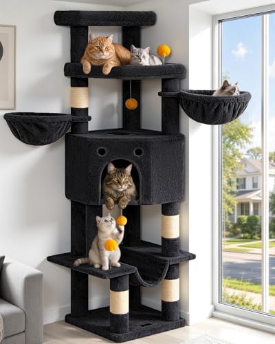 Cat Tree Tower for Indoor Large Adult Cats (Dark Grey)
