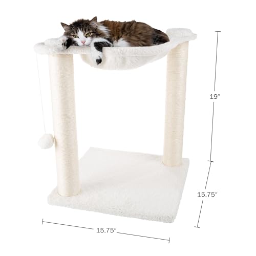 19 Inch Cat Scratching Post with Hammock ? Sisal Fabric and Carpet Small Cat Tree (White)