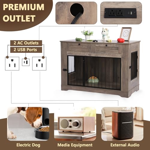 Large Dog Crate Furniture (Gray / 47.2"L x 23.8"W x 32.7"H)